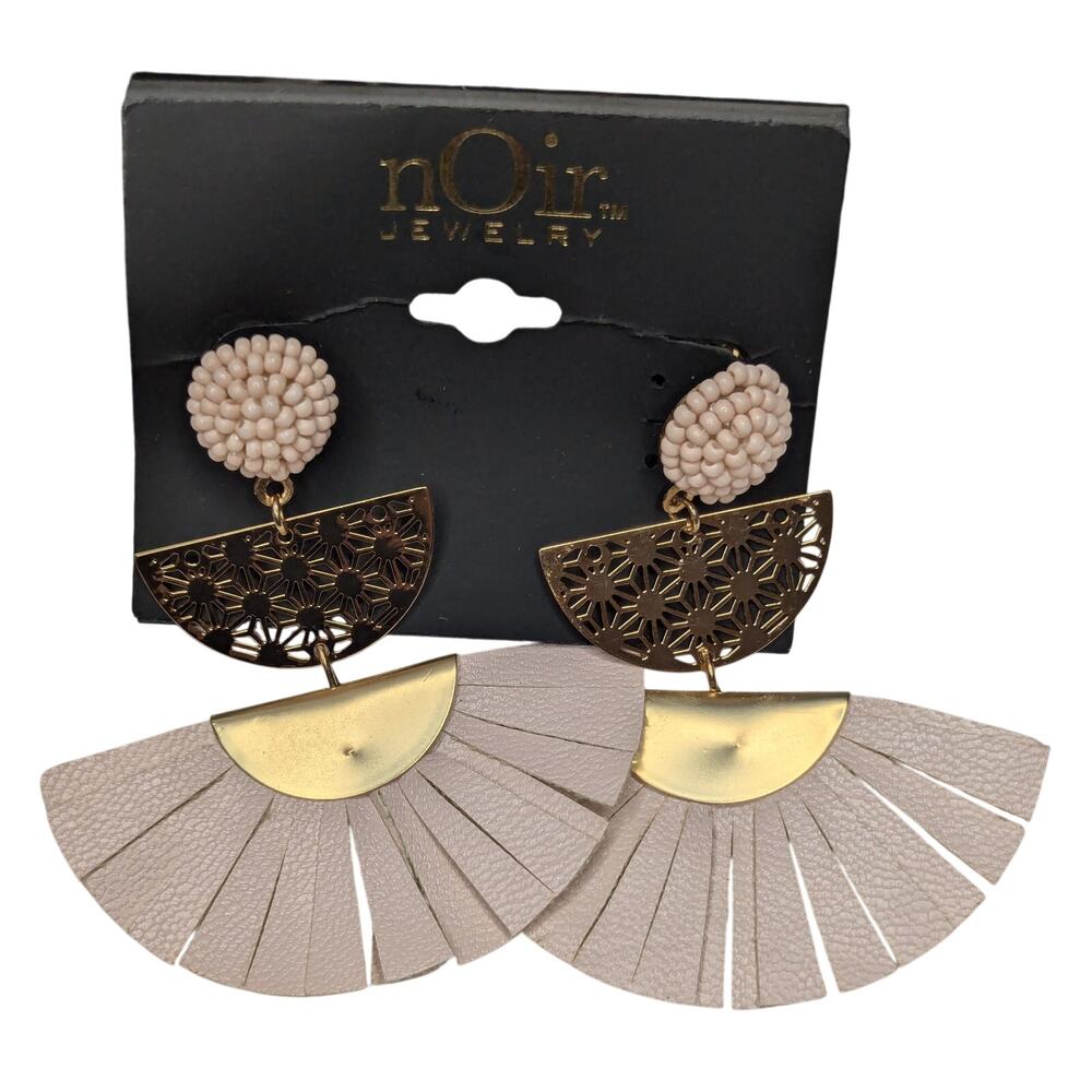 nOir Jewelry Pink Faux Leather Fan Earrings - Picture 2 of 5
